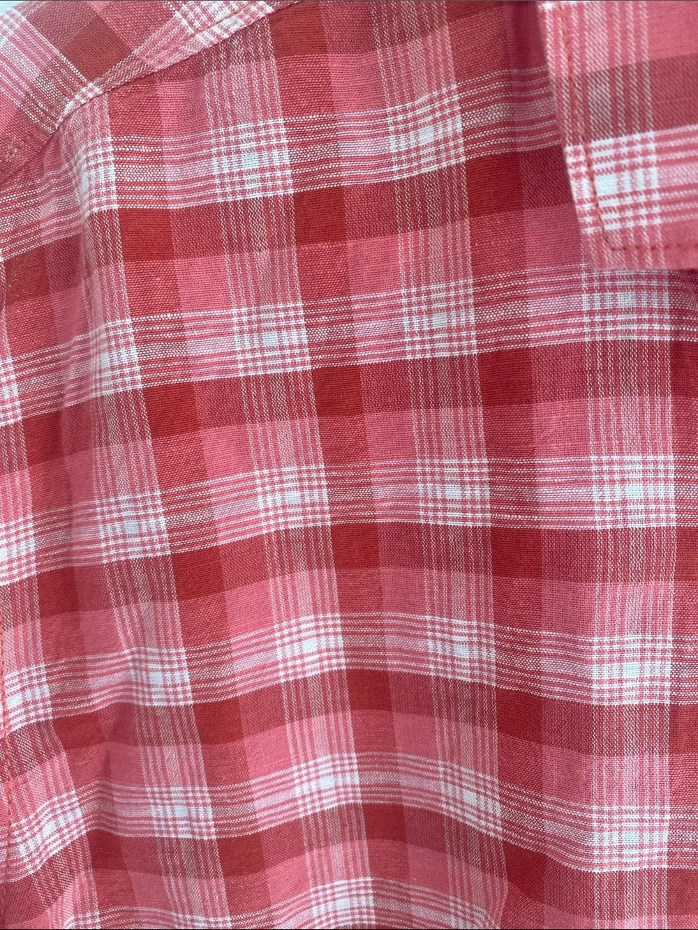 Mast & Harbour Linen Blend Pink White Plaid Madras L/S Button Up Shirt Sz LARGE